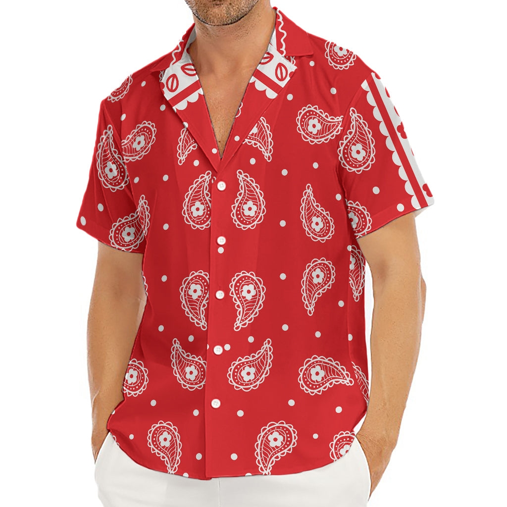 Red And White Paisley Bandana Print Men's Deep V-Neck Shirt