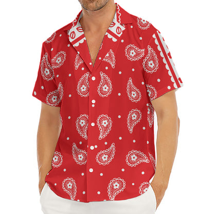 Red And White Paisley Bandana Print Men's Deep V-Neck Shirt