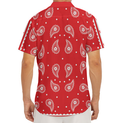 Red And White Paisley Bandana Print Men's Deep V-Neck Shirt