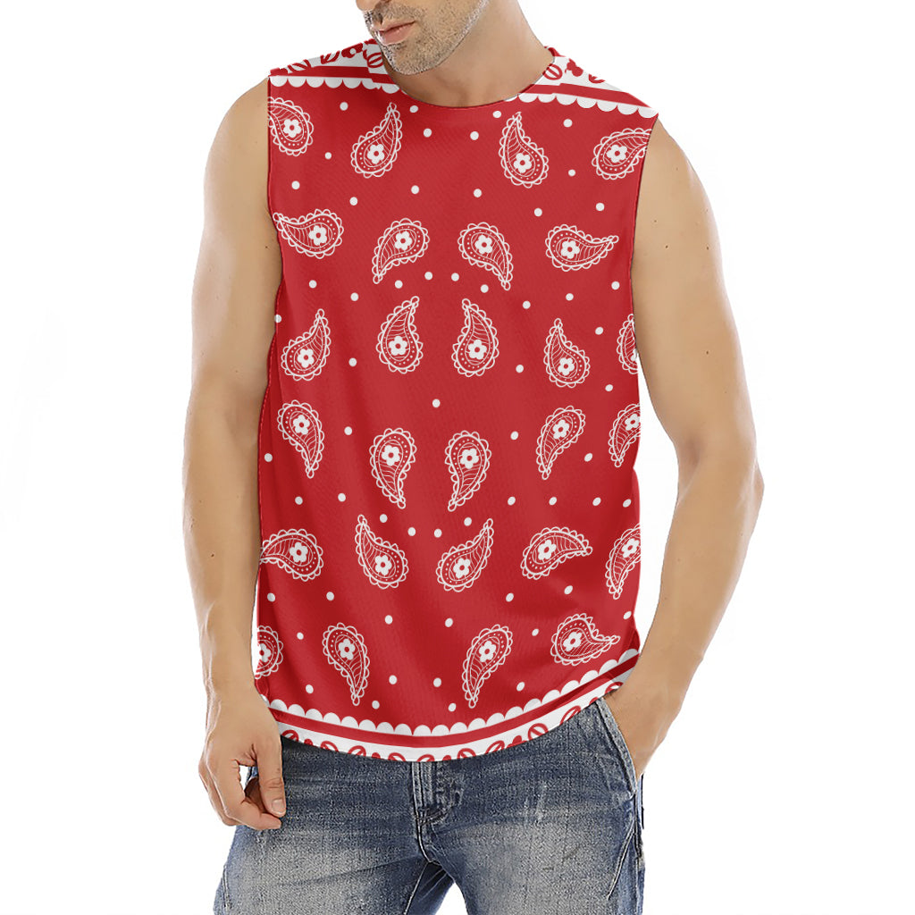 Red And White Paisley Bandana Print Men's Fitness Tank Top