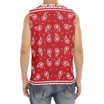 Red And White Paisley Bandana Print Men's Fitness Tank Top
