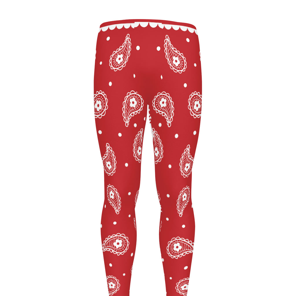 Red And White Paisley Bandana Print Men's leggings