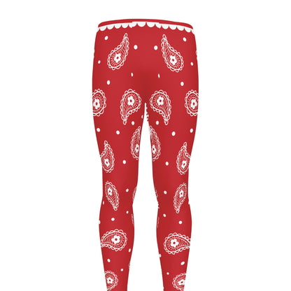 Red And White Paisley Bandana Print Men's leggings