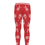 Red And White Paisley Bandana Print Men's leggings