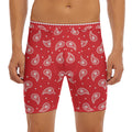 Red And White Paisley Bandana Print Men's Long Boxer Briefs