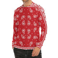Red And White Paisley Bandana Print Men's Long Sleeve Rash Guard