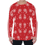 Red And White Paisley Bandana Print Men's Long Sleeve T-Shirt