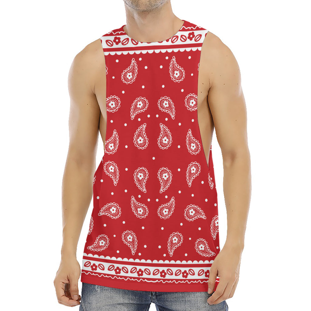 Red And White Paisley Bandana Print Men's Muscle Tank Top