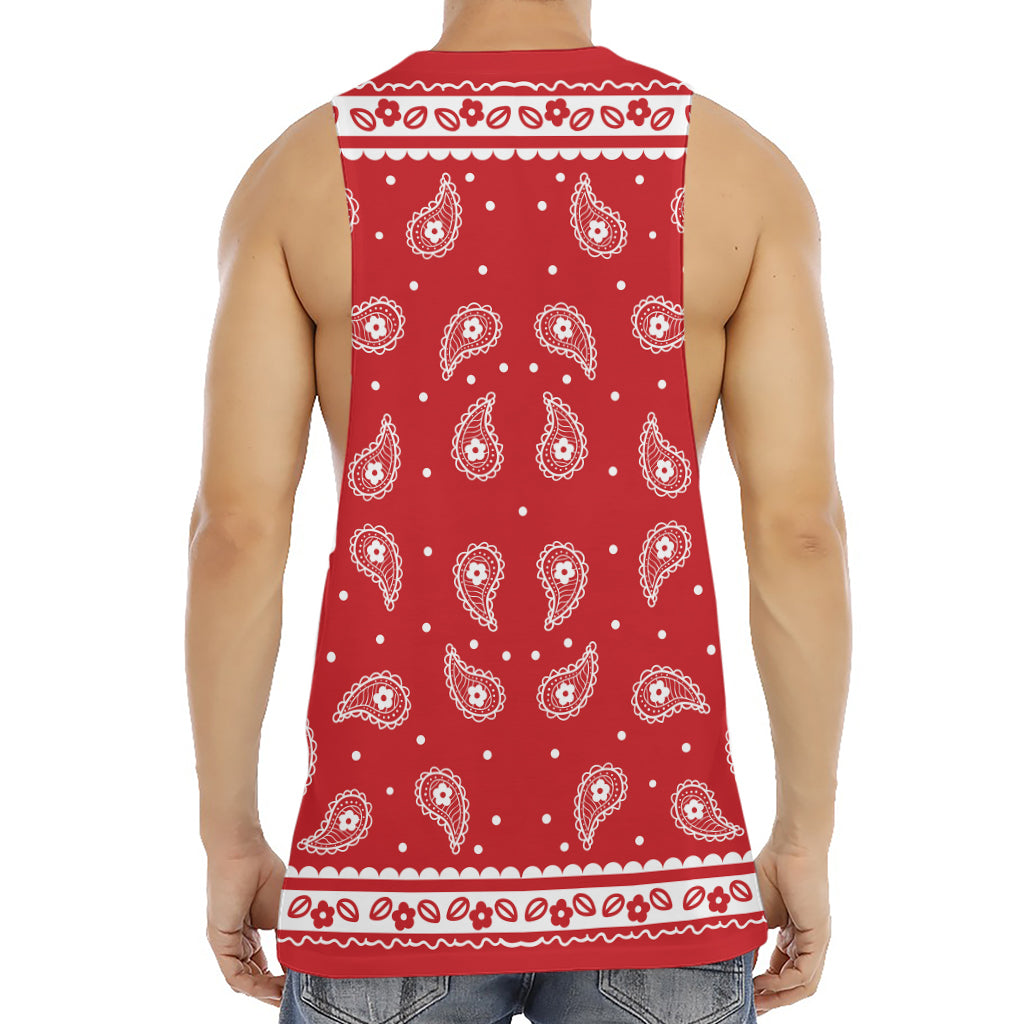 Red And White Paisley Bandana Print Men's Muscle Tank Top