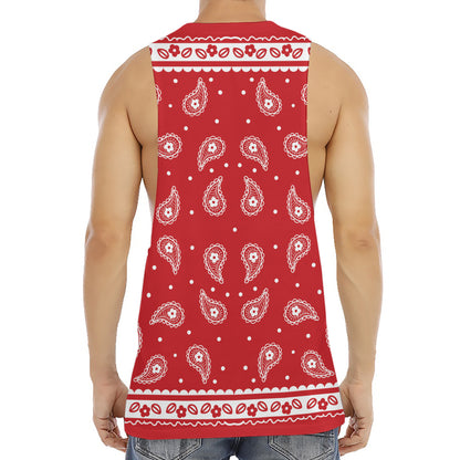 Red And White Paisley Bandana Print Men's Muscle Tank Top