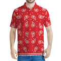Red And White Paisley Bandana Print Men's Polo Shirt