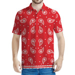 Red And White Paisley Bandana Print Men's Polo Shirt