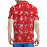 Red And White Paisley Bandana Print Men's Polo Shirt