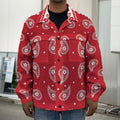 Red And White Paisley Bandana Print Men's Shirt Jacket