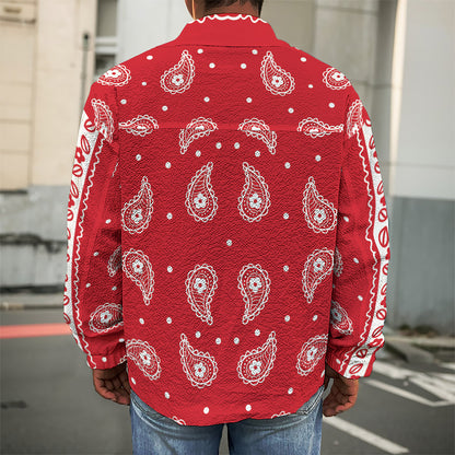 Red And White Paisley Bandana Print Men's Shirt Jacket