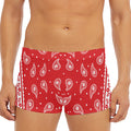 Red And White Paisley Bandana Print Men's Short Boxer Briefs