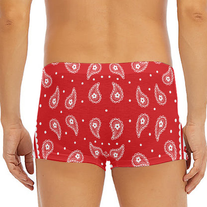 Red And White Paisley Bandana Print Men's Short Boxer Briefs