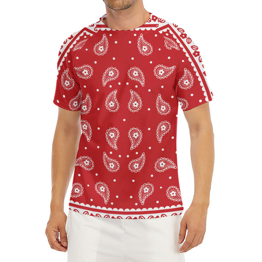 Red And White Paisley Bandana Print Men's Short Sleeve Rash Guard