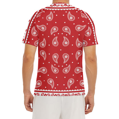 Red And White Paisley Bandana Print Men's Short Sleeve Rash Guard