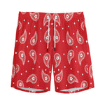 Red And White Paisley Bandana Print Men's Sports Shorts