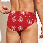 Red And White Paisley Bandana Print Men's Swim Briefs