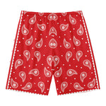 Red And White Paisley Bandana Print Men's Swim Trunks
