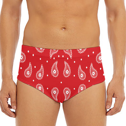 Red And White Paisley Bandana Print Men's Triangle Swim Briefs