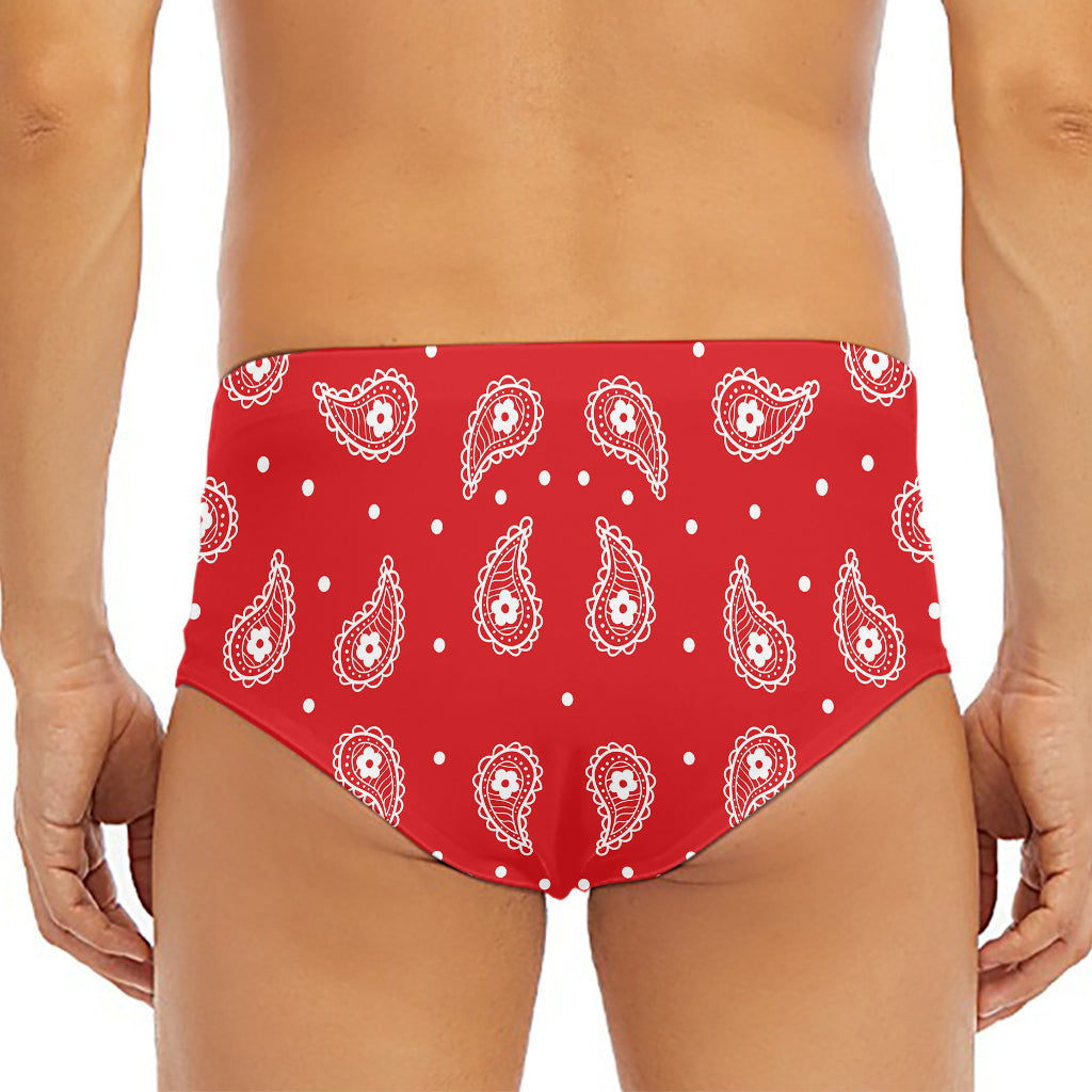 Red And White Paisley Bandana Print Men's Triangle Swim Briefs