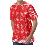 Red And White Paisley Bandana Print Men's Velvet T-Shirt