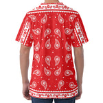 Red And White Paisley Bandana Print Men's Velvet T-Shirt