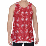 Red And White Paisley Bandana Print Men's Velvet Tank Top