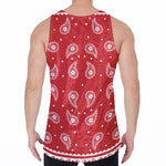 Red And White Paisley Bandana Print Men's Velvet Tank Top