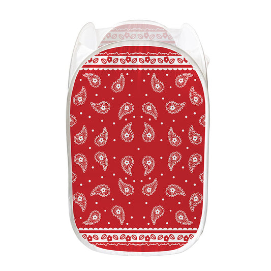 Red And White Paisley Bandana Print Mesh Laundry Hamper