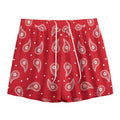 Red And White Paisley Bandana Print Mesh Shorts