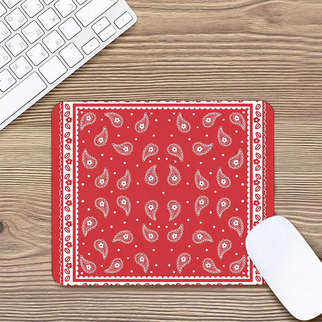 Red And White Paisley Bandana Print Mouse Pad