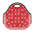 Red And White Paisley Bandana Print Neoprene Lunch Bag
