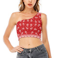 Red And White Paisley Bandana Print One Shoulder Crop Top