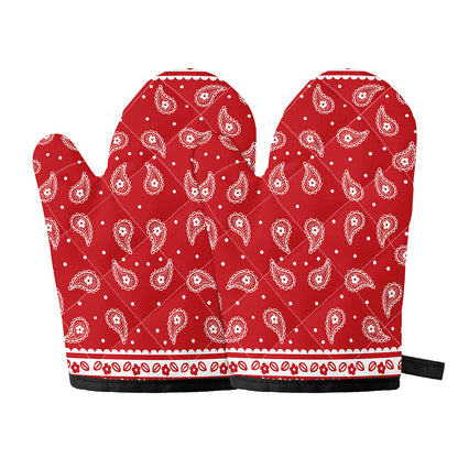 Red And White Paisley Bandana Print Oven Mitts