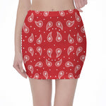 Red And White Paisley Bandana Print Pencil Mini Skirt