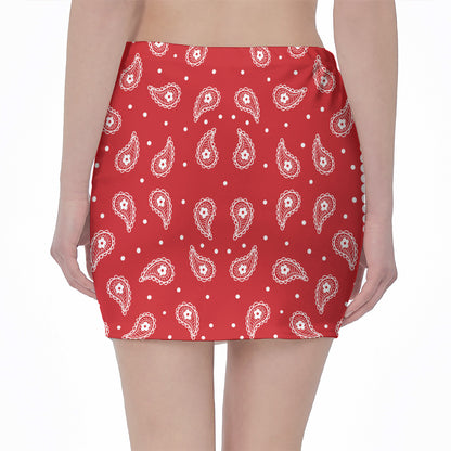Red And White Paisley Bandana Print Pencil Mini Skirt