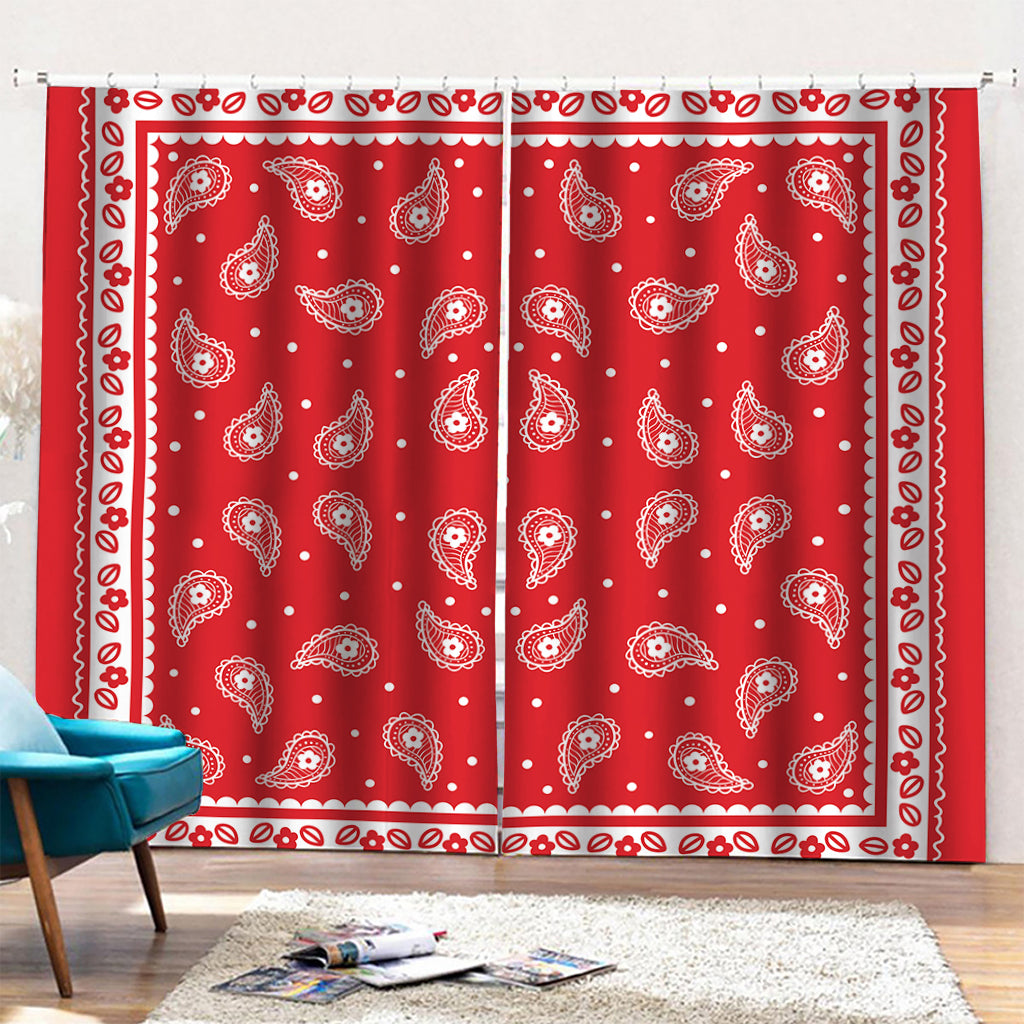 Red And White Paisley Bandana Print Pencil Pleat Curtains