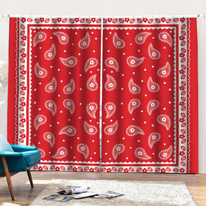 Red And White Paisley Bandana Print Pencil Pleat Curtains