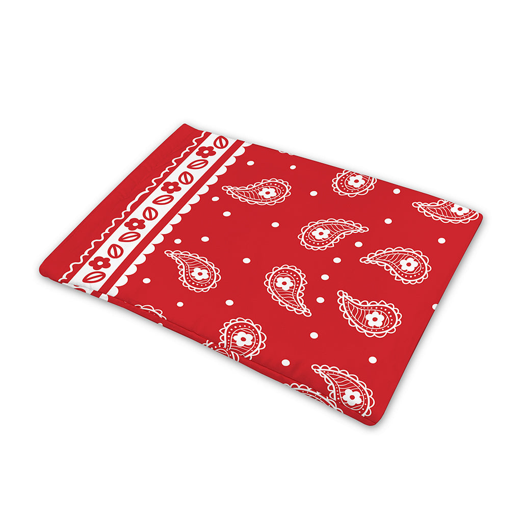 Red And White Paisley Bandana Print Pet Cooling Mat Cover