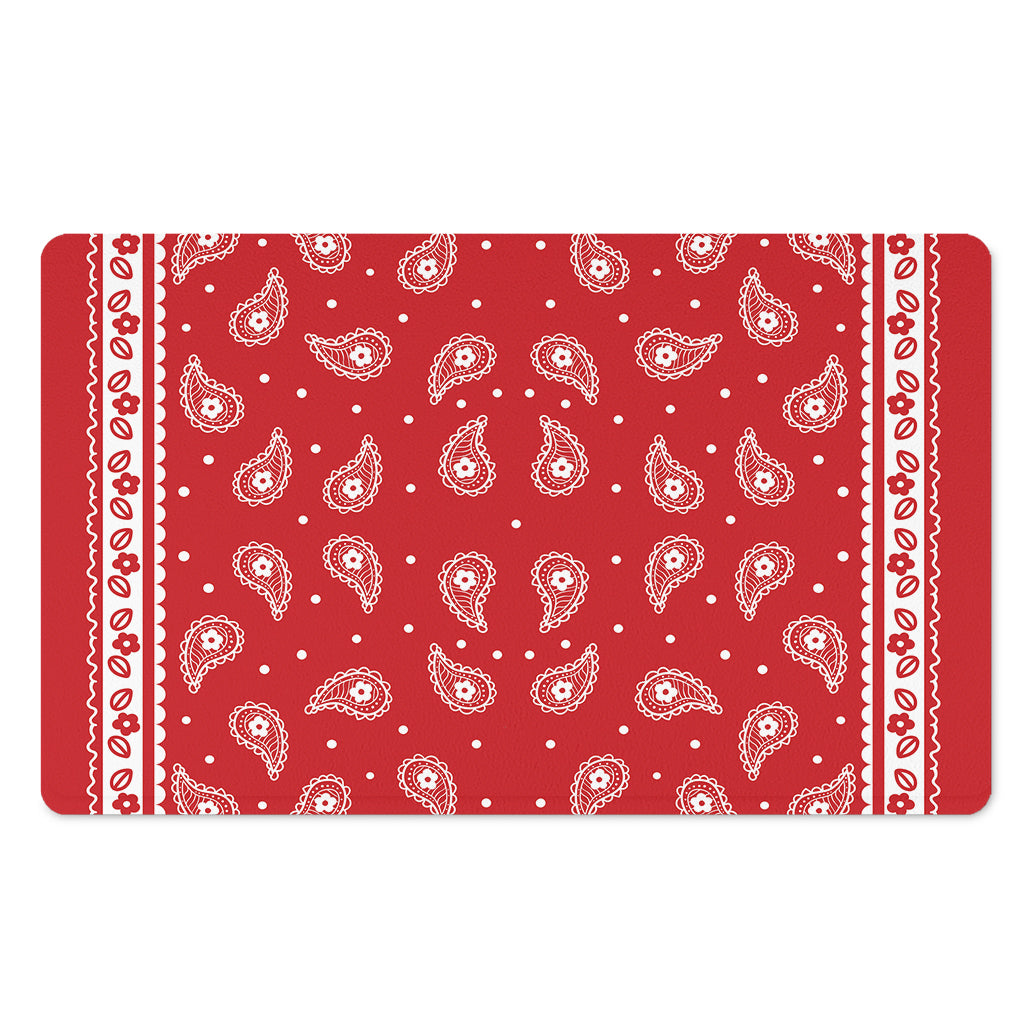 Red And White Paisley Bandana Print Polyester Doormat