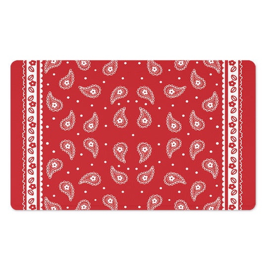 Red And White Paisley Bandana Print Polyester Doormat