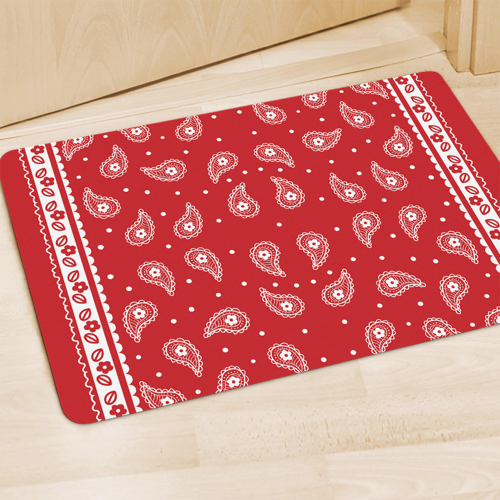 Red And White Paisley Bandana Print Polyester Doormat