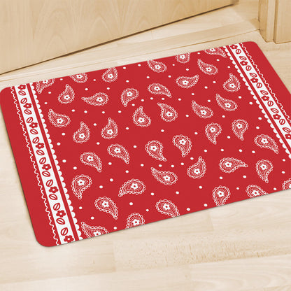 Red And White Paisley Bandana Print Polyester Doormat