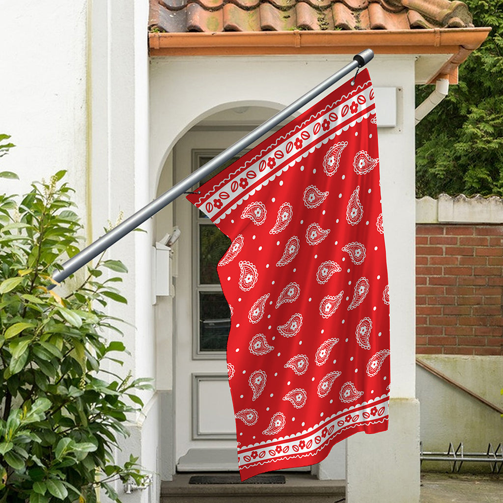 Red And White Paisley Bandana Print Polyester Flag