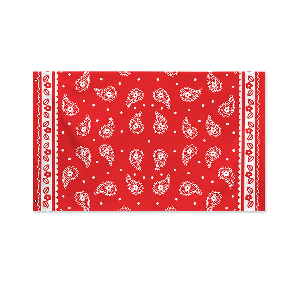 Red And White Paisley Bandana Print Polyester Flag
