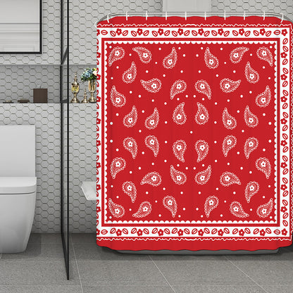 Red And White Paisley Bandana Print Polyester Shower Curtain